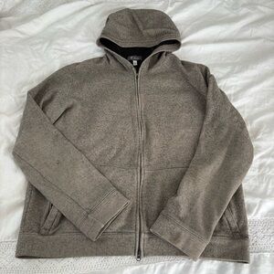 IBEX LARGE 94% Merino Wool Full Zip Hooded Jacket Black Zip pocket Tan Mens